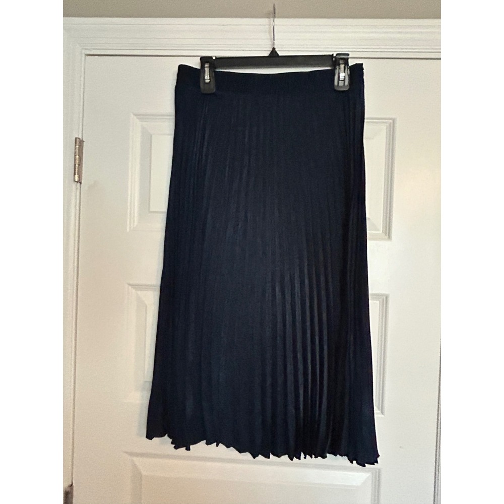 Max Studio Navy Blue Pleated Midi Skirt Elastic Waist 9712V19 Womens Large